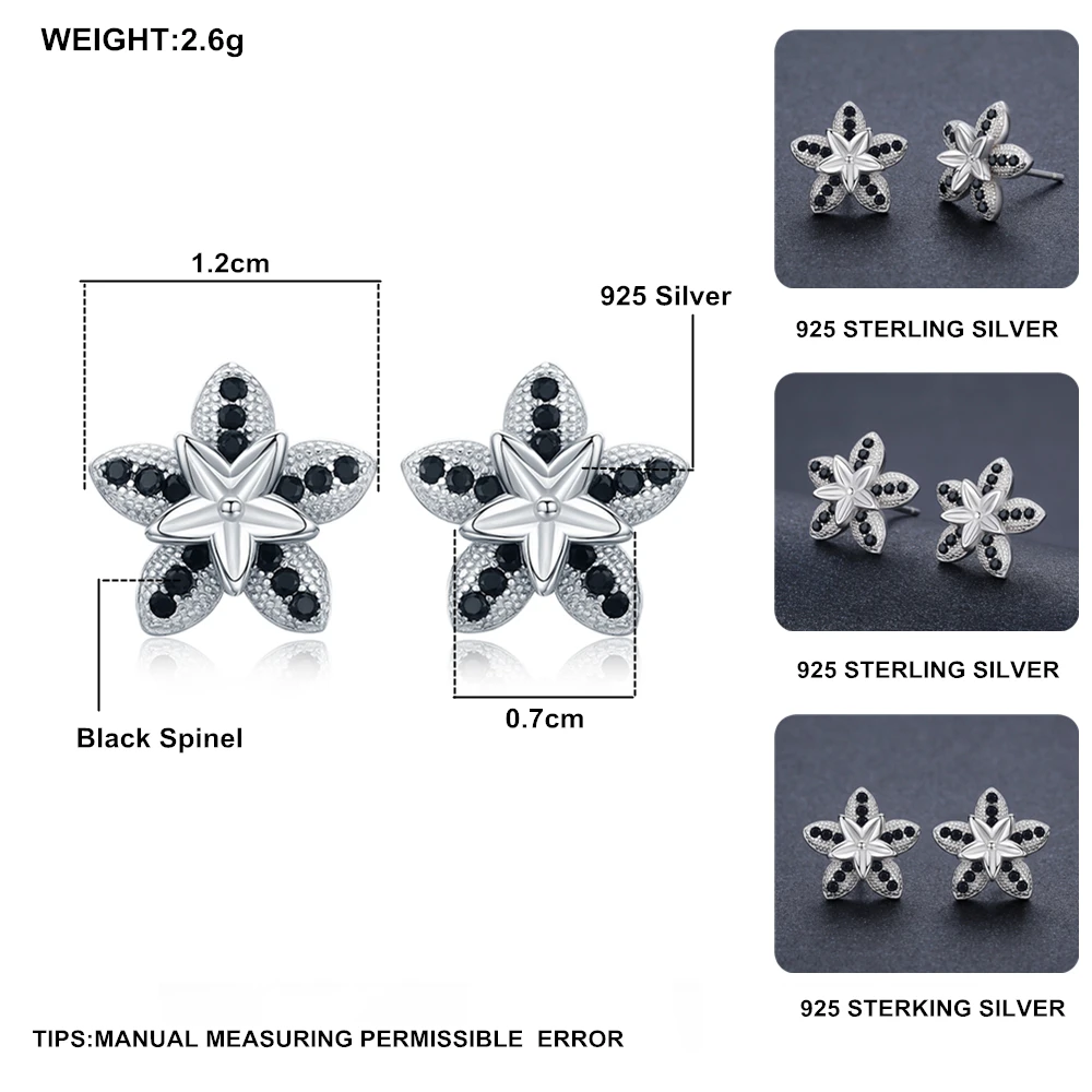 [Черный AWN] 925 пробы серебряные ювелирные изделия серьги-гвоздики для женщин Морская звезда серебро 925 ювелирные изделия I002