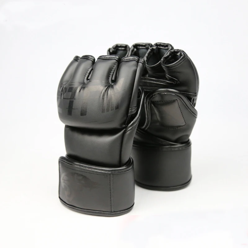 Mma gloves combat Sparring black leather half finger gloves punch mitts
