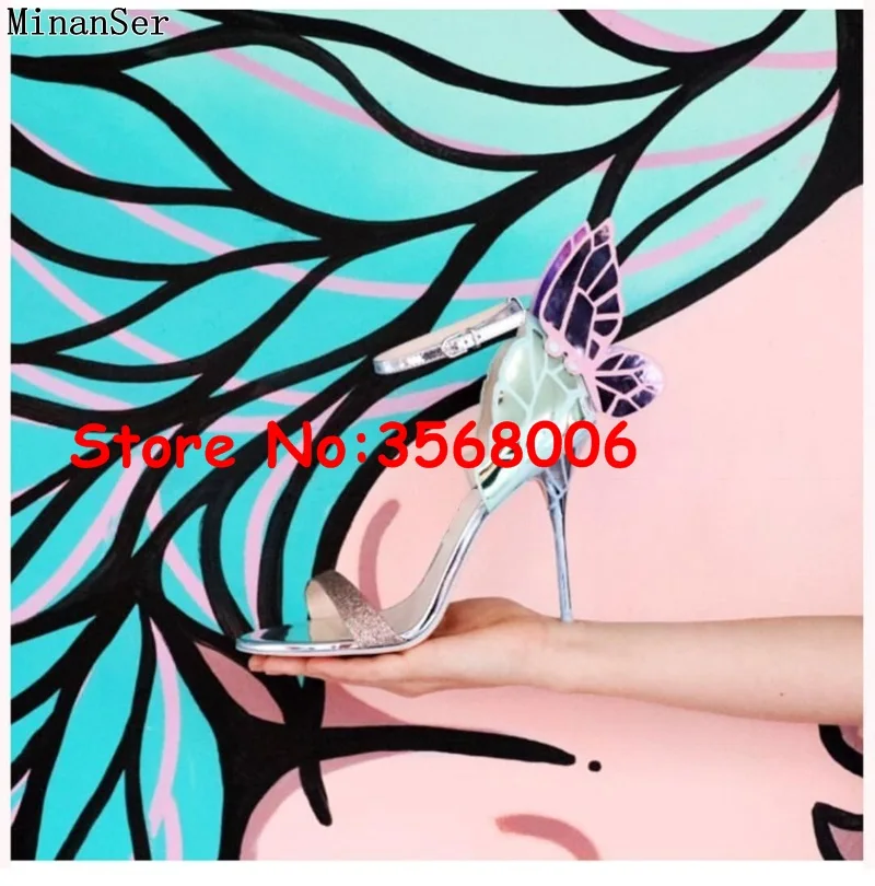 Wholesale amazing multi-color 3D butterfly open toe thin heels sandals wedding party bridal shoes sexy ankle wrap stiletto heels - Color: picture 12