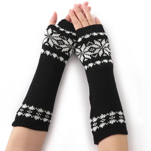 

Knitted Wool Warm Gloves For Women In Autumn And Winter Snowflake Pattern Arm Sleeves Drop Shipping