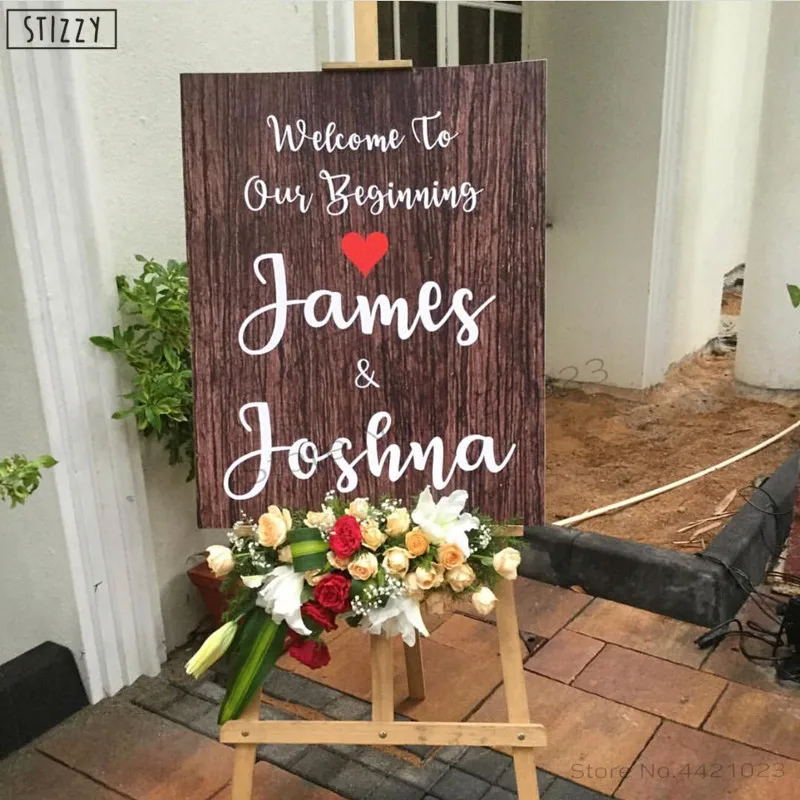 

STIZZY Wall Decal Modern Personalized Wedding Welcome Sign Sticker Custom Name Date Heart Pattern Chalkboard Art Decor MarriedW4