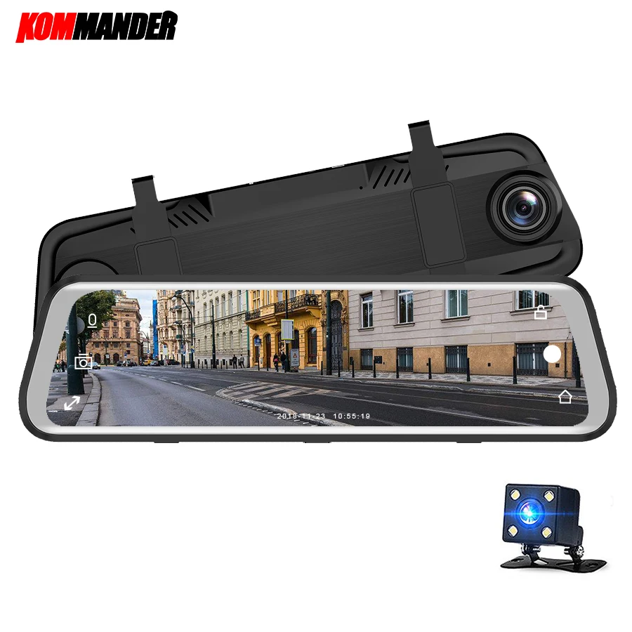 Kommander Автомобильный видеорегистратор поток зеркало заднего вида dash cam Full HD 1080P полный сенсорный экран 1" авто камера автомобильный рекордер dash cam