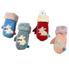 От 5 до 8 лет, зимние детские мягкие перчатки, теплые варежки для мальчиков и девочек, вязаные теплые бархатные перчатки с рисунком кролика для детей