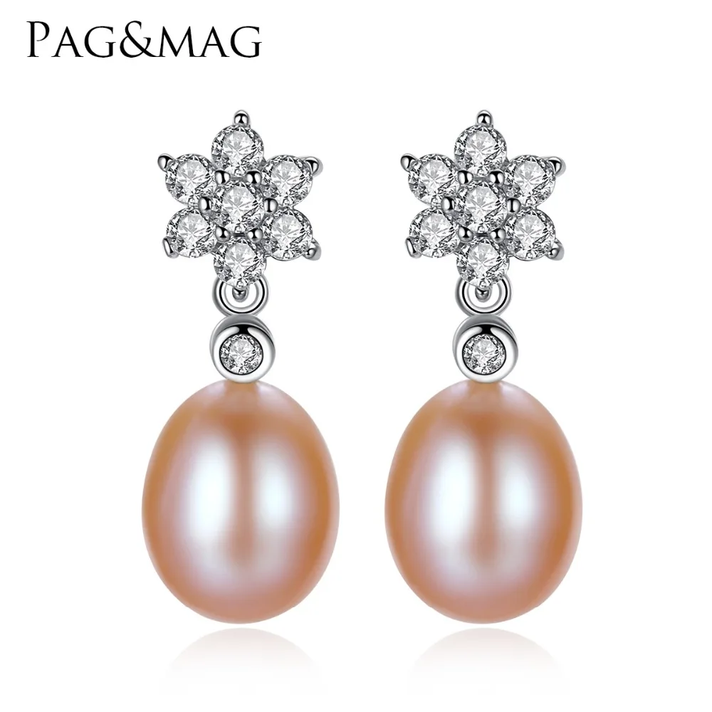 PAG MAG Brand 8 9mm Drop Pearl Stud font b Earrings b font for Girls S925