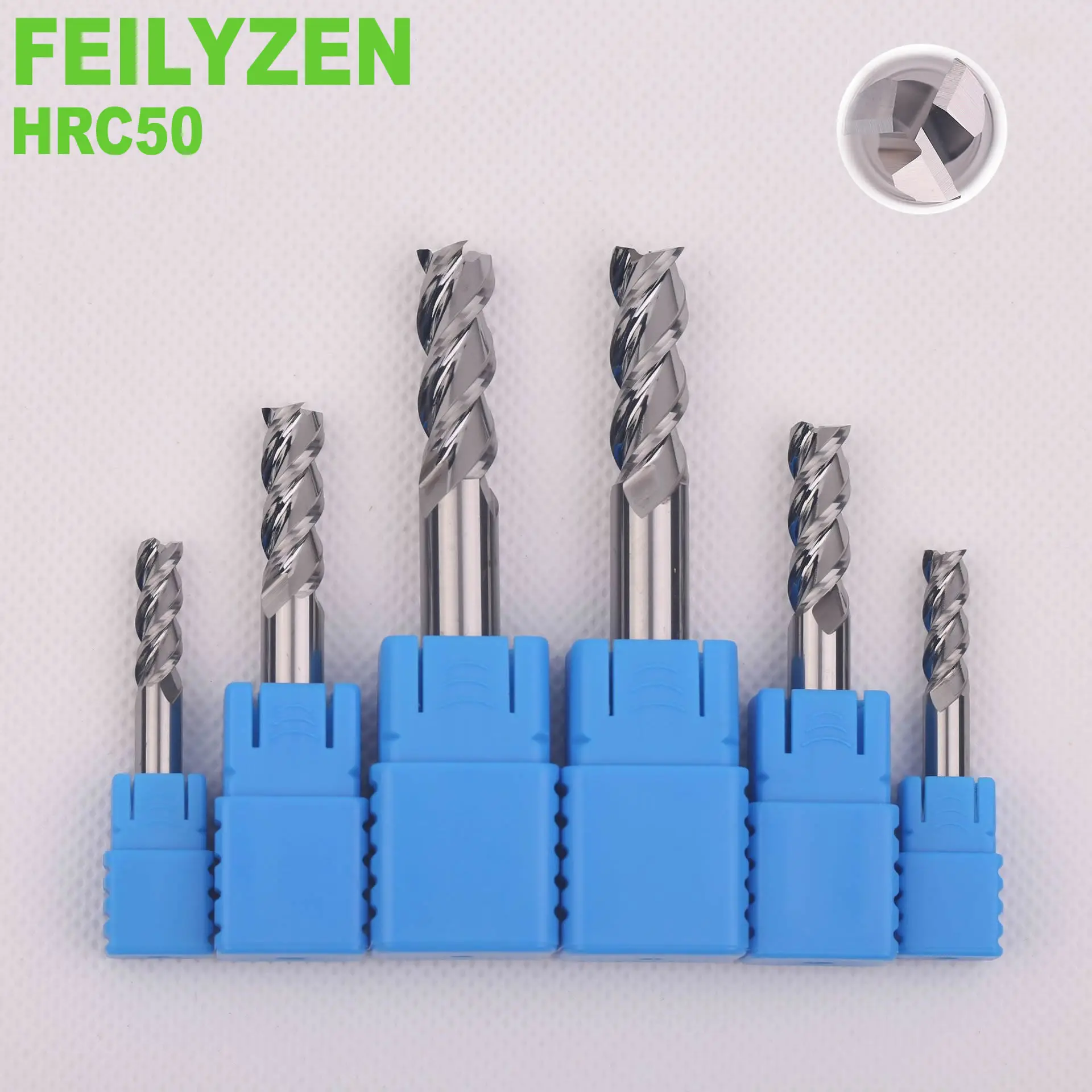 

FEILYZEN Solid Carbide Flat End Mill For Aluminum 3 Flutes Tungsten Steel CNC Milling Cutter CNC Router Bits HRC50
