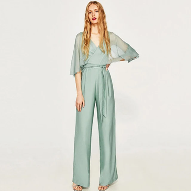 Tsuretobe Fashion Printed Rompers Womens Jumpsuit Wide Leg