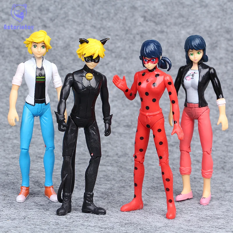

4pcs/lot doll Ladybug Comic Lady bug Doll Action Figure Toys Cute Anime Adrien Marinette Plagg Tikki PVC Figure