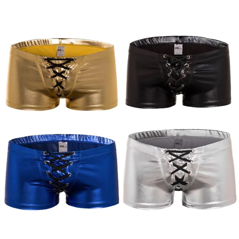 

Men's Sexy Metallic Wetlook Drawstring Beach Boxer Shorts Swim Trunks Bikini Lace Up Swimwear Swimsuit Underwear S-2XL