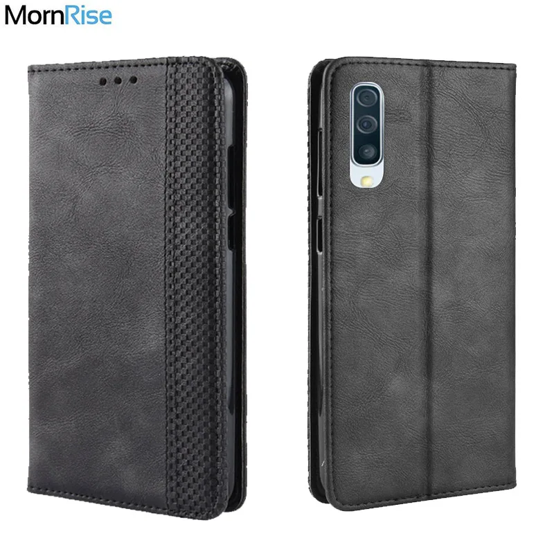 

For Samsung A50 A30 Case Book Wallet Vintage Slim Magnetic Leather Flip Cover Card Slot Stand Soft Cover Luxury Phone Bags