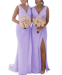 Уникальный дизайн v-образным вырезом длинный встроенный мини Сплит Сторона женские платья на заказ подружки невесты