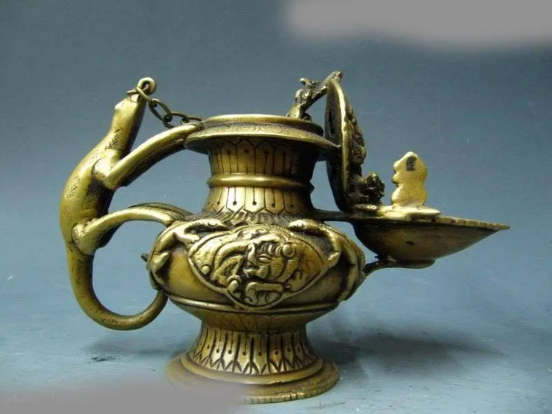 

6 INCH Nepal Buddhism Pure Bronze made beast Butter lamp Oil lamps