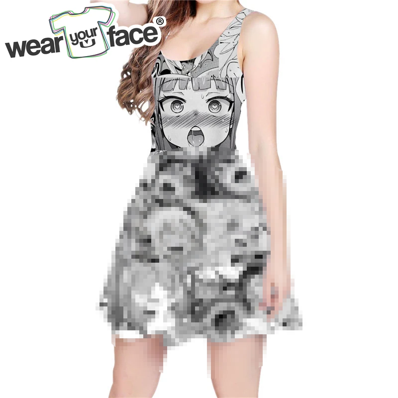 Drôle Timide Fille Visage 3d Partout Imprimé Robe Patineuse Hentai Manga Streetwear Harajuku Femmes Vêtements Décontracté Moulante Sexy Robe