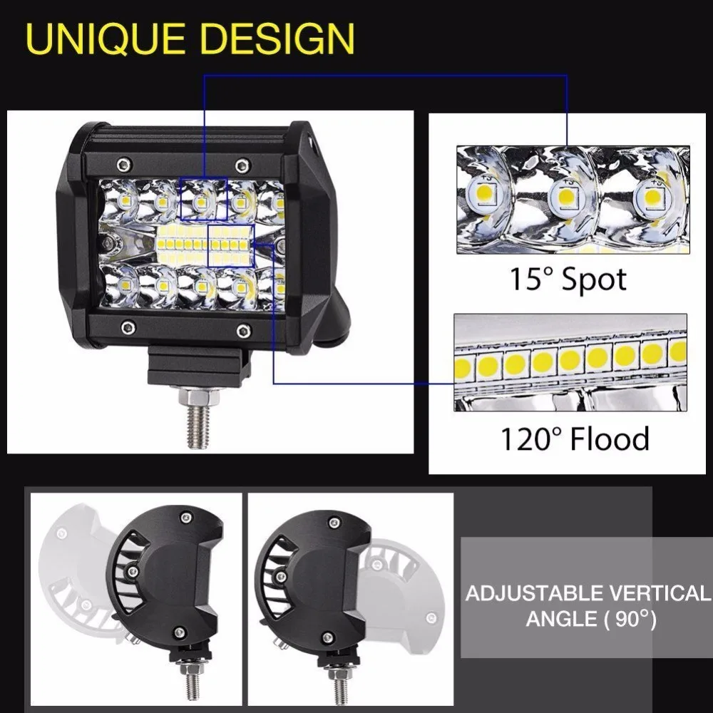 2 шт. 4 20-дюймовая световая панель точечный прожектор комбинированный луч с нагрузкой рабочий свет 120 Вт Тройной Ряд светодиодные кубики для вождения Противотуманные фары Водонепроницаемый для внедорожника