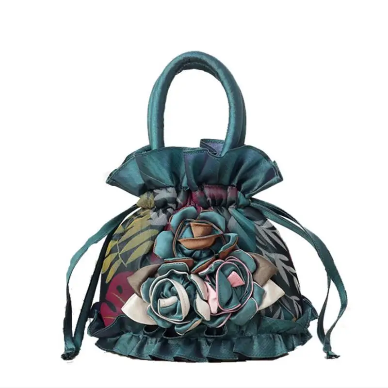 

Women's Handbag New Ethnic Style Lace Bucket Bag Fashion Floral Lace Portable Bucket Handbag Drawstring Handbag For Ladies