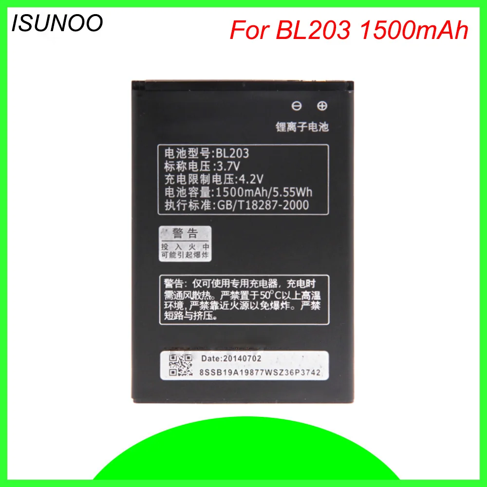 ISUNOO 3,7 V 1500 мА/ч, BL203 BL 203 BL-203 Батарея для lenovo A278T A369 A365E A308T A66 A318T A385E телефон Батарея