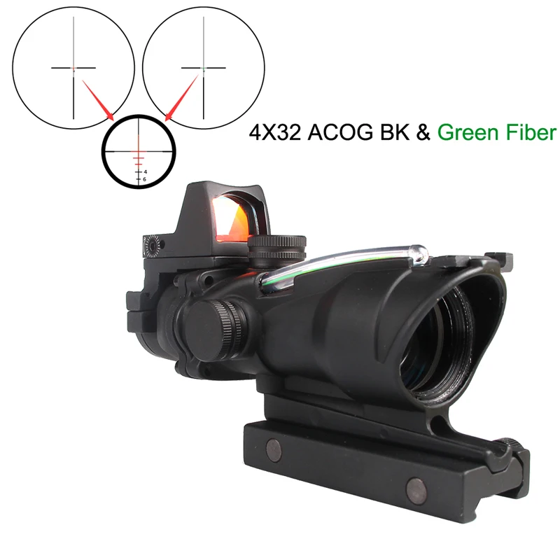 New Arrival Trijicon ACOG Style 4X32 Real Red Fiber Source Red Illuminated Rifle Scope w RMR Micro Red Dot HT6-0058--