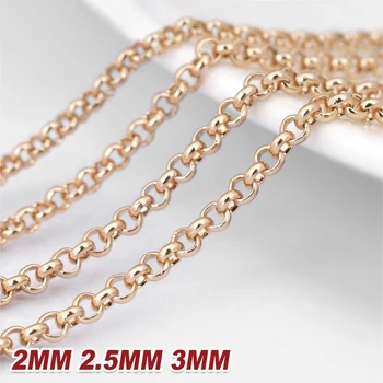 

2 Meters 2MM 2.5MM 3MM 24K Champagne Gold Color Plated Brass Round Link Chains Necklace Chains High Quality Jewelry Accessories