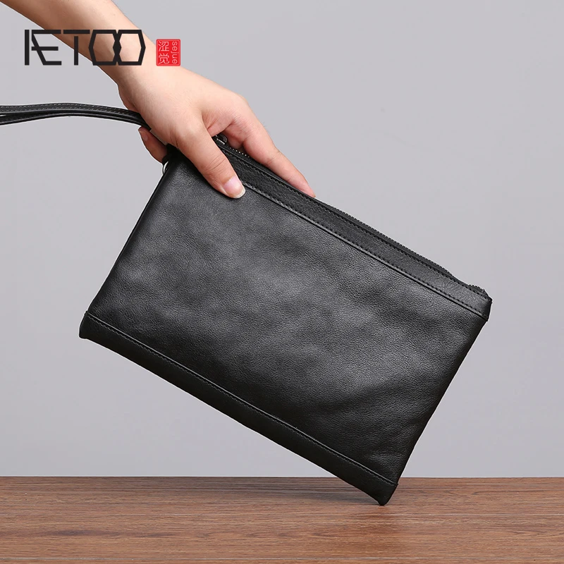 

BJYL New Men's leather handbag business casual envelope bag planting tanning cowhide large capacity hand bag