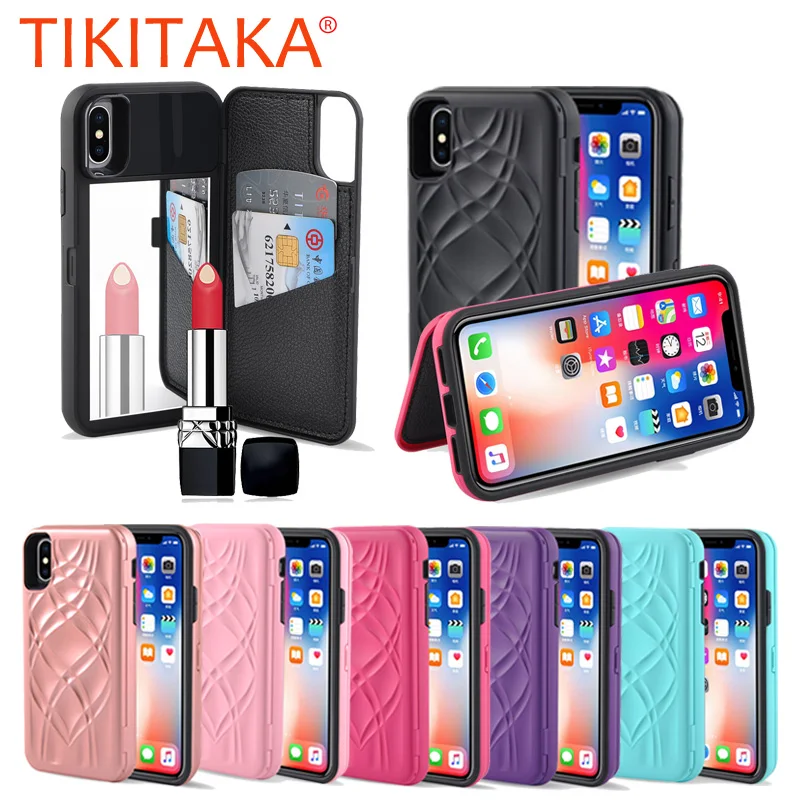 

Fashion Makeup Mirror Flip Case For iPhone X 8 7 6 6S Plus Fundas Wallet Stand Holder Cover With Card Slots Phone Cases