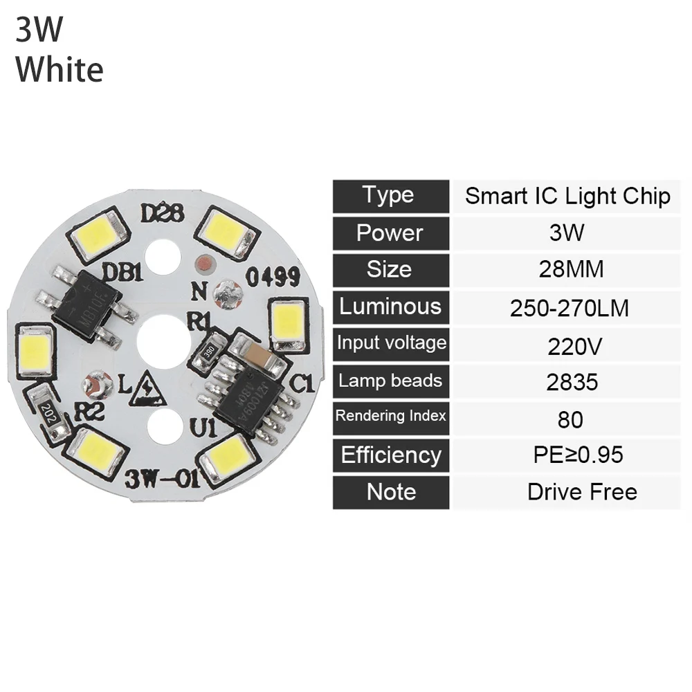 Умный IC круглый 3-15 Вт Светодиодный светильник-чип 2835 SMD Смарт IC чипы пластины ac220в теплый белый/белый светодиодный светильник COB лампы светодиодный - Emitting Color: 3W white