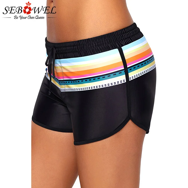 Striped-Print-Accent-Black-Drawstring-Board-Shorts-LC410571-2-4 