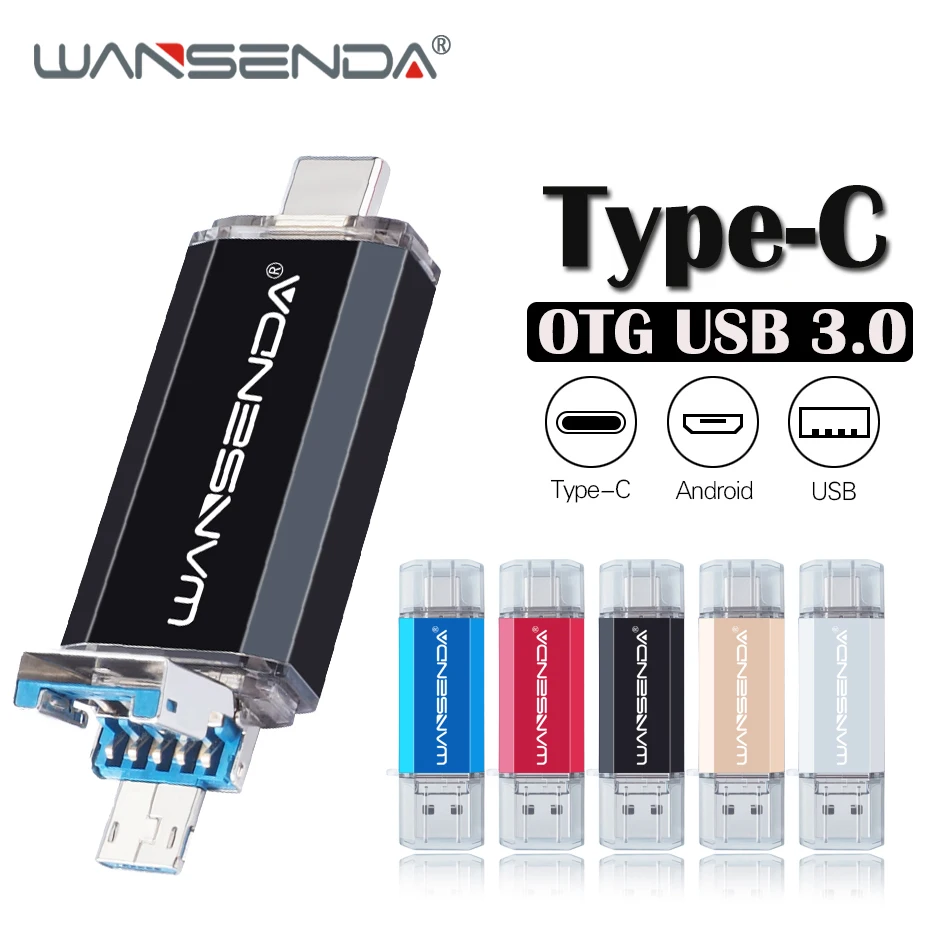 

WANSENDA OTG USB Flash Drive 64GB Pen Drive 3 in 1 Type C & Micro USB Stick 3.0 Flash Drive 16GB 32GB 128GB 256GB Pendrive