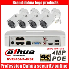 Dahua mutil language 4CH 4K H.265 POE DHI-NVR4104-P-4KS2 IP security camera kit with IPC-HFW4421S 4MP bullet Waterproof camera