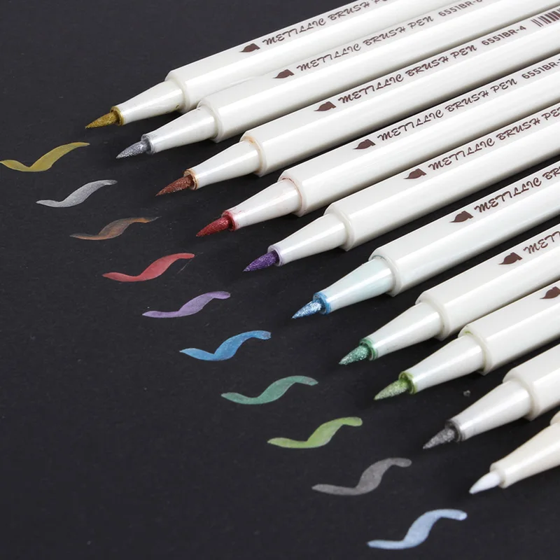 10 цветов металлическая маркерная ручка мягкая Кисть художественная маркерная ручка каллиграфия ручка для Diy Скрапбукинг самодельные канцелярские принадлежности Школьные принадлежности - Цвет: soft brush