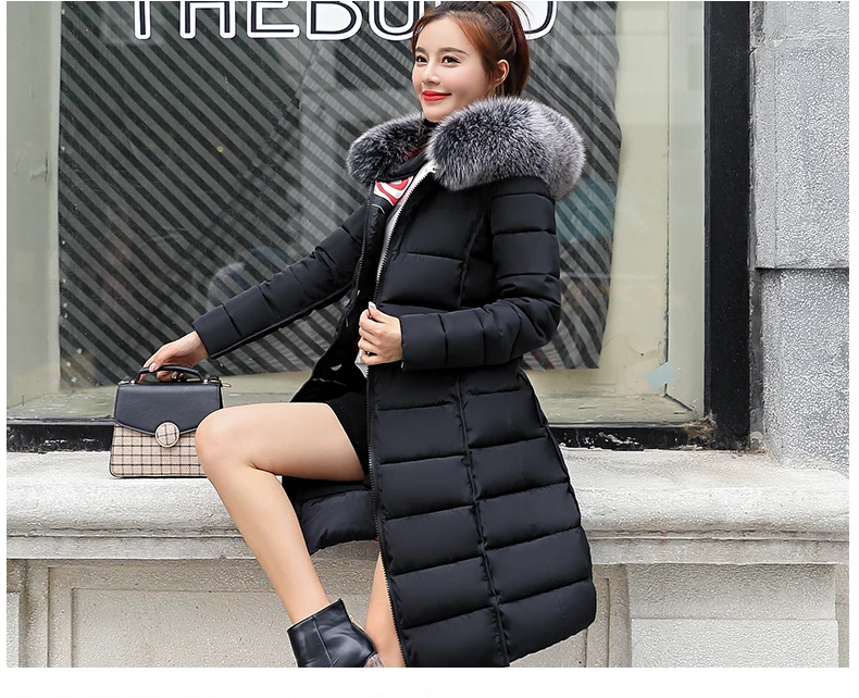 MANDADI winter clothes women fashion cotton padded winter coat women fur collar outerwear hooded print long jacket female