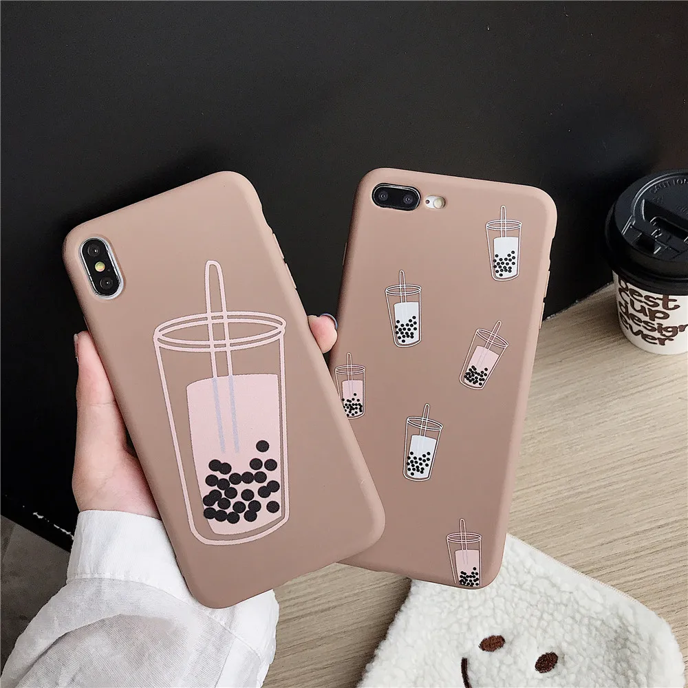 

Milk Tea Pattern Silicone Case for Apple iPhone 6 8 Plus 6s 7 X Cover High Quality Bumper Line Wristband Shell Fitted Case