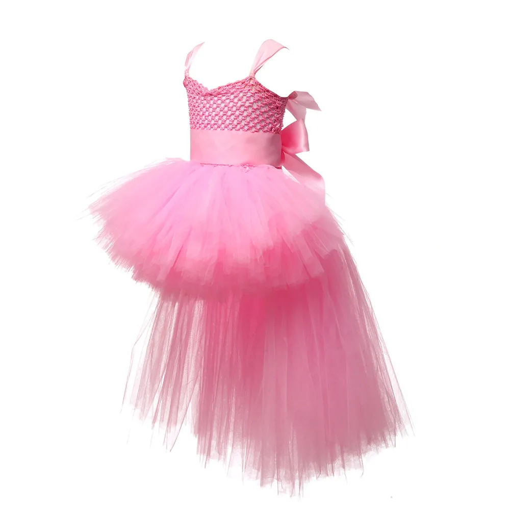 Платье-пачка для девочек с v-образным вырезом и шлейфом; фатиновые Платья с цветочным узором для девочек; розовое Пышное Бальное Платье для девочек на свадьбу; платье для дня рождения