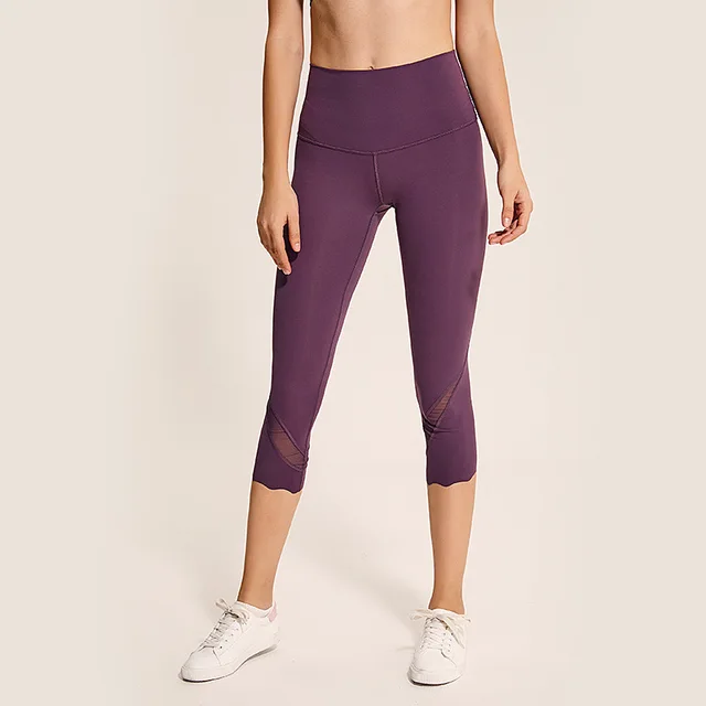 Women Yoga Pants High Waist Capri Pants Fitness Gym Leggings Calf Mesh Patchwork Sport Tights Running Sportswear Nylon Spandex 3
