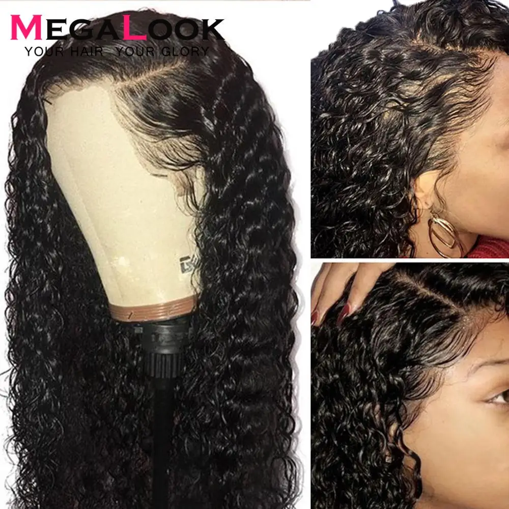  Deep Wave Wig Pre Plucked Natural Hairline Human Hair Wigs Short Brazilian 13x4 180% Remy Megalook 