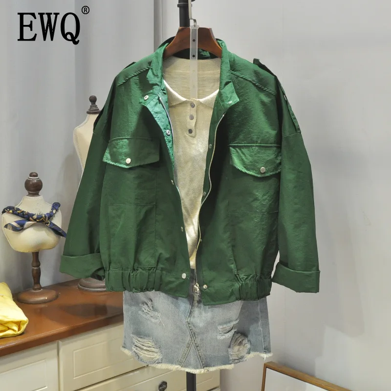 Женское пальто с длинным рукавом EWQ свободный однотонный топ тонким секцией 4