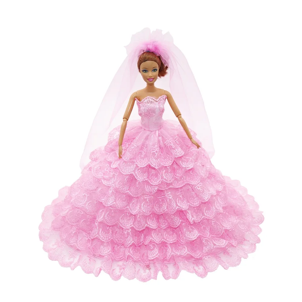 

1PCS Princess Pink Wedding Dress with Veil for Barbie Doll Clothes Accessories Play House Dressing Up Costume Kids Toys Gift