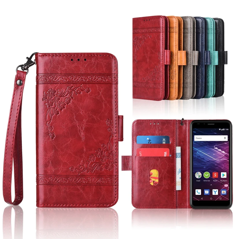 

Newest Wallet case for Vertex Impress Click NFC Flip case with Strap,100% special PU leather embossing flower cover case