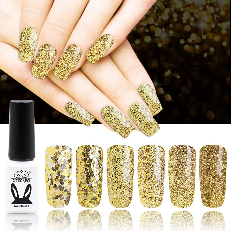 

6PCS led uv gel glitter gold powder sequins Gel Nail Polish Gel Lacquer nail decorations supplies tools