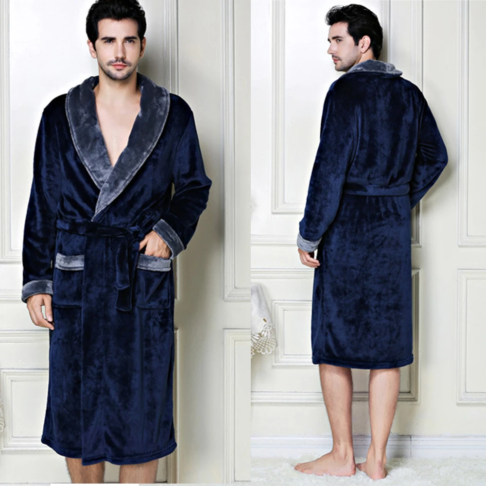 Новое поступление мужской зимний халат мужской теплый длинный халат удобный женский банный халат Мужская однотонная Домашняя одежда размера плюс