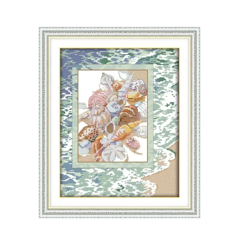 

11CT 14CT embroidered cloth needlework cross stitch kit, the beautiful scenery of the sea conch sewing decorative paintings