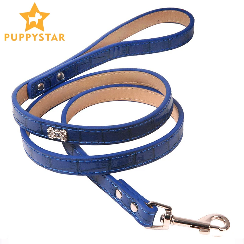 Leather Dog Leash Lead Pet Cute High Quality Product Dog Strong Rhinestone Bone Leash For Small