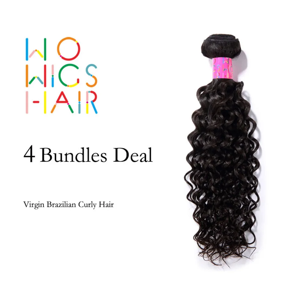 

Premium WoWigs Hair Brazilian Virgin Hair Curly 4 Bundles Deal Natural Color 1B
