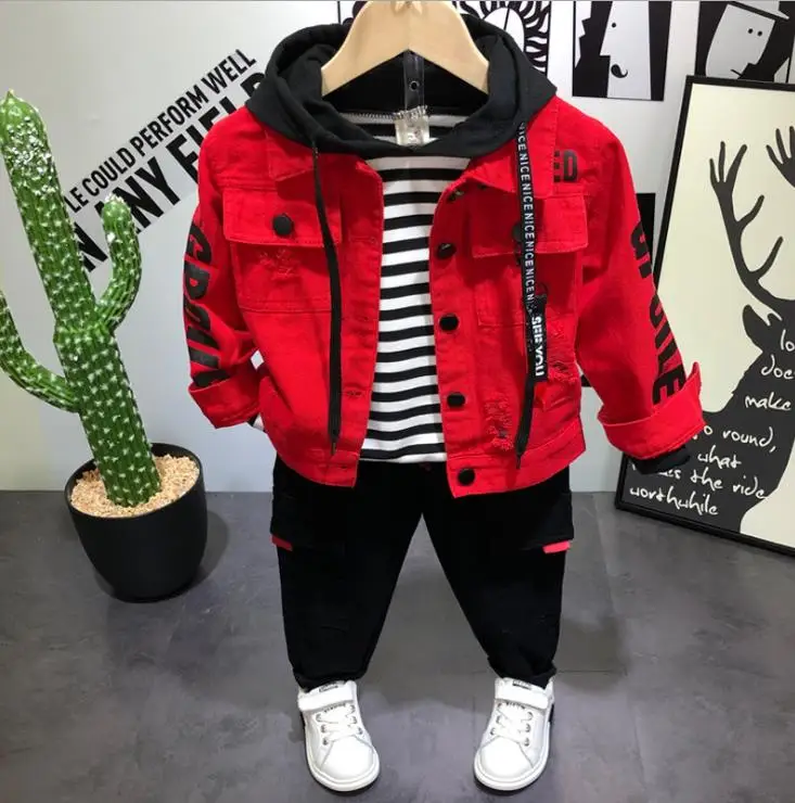 

Spring and Autumn Children's Wear Set Denim Jacket 2019 Spring New Children's Jacket + Sweater + Pants Three-Piece Set 2-6Y