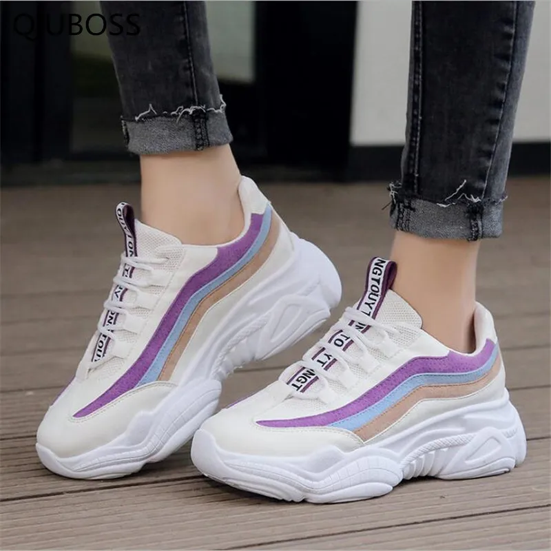 

QIUBOSS Women Casual Shoes Spring Mesh Women Shoes Flats Lace-Up Fashion Breathable Women Sneakers Woman zapatos de mujer Q754