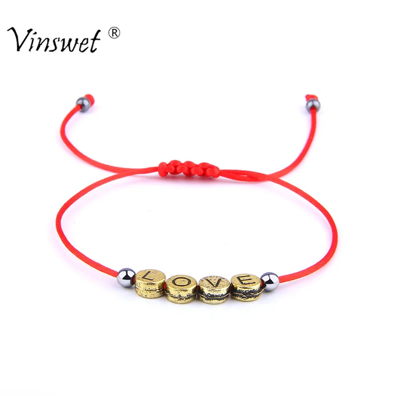 

Gold Silver Color Letter Initials Name Charm Bracelet for Women Men Couple Lucky Red String Rope Alphabet Bracelets Jewelry