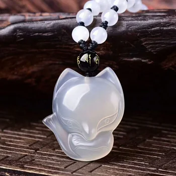 

Opening the six-character mantra white agate fox pendant female crystal marriage cb50#