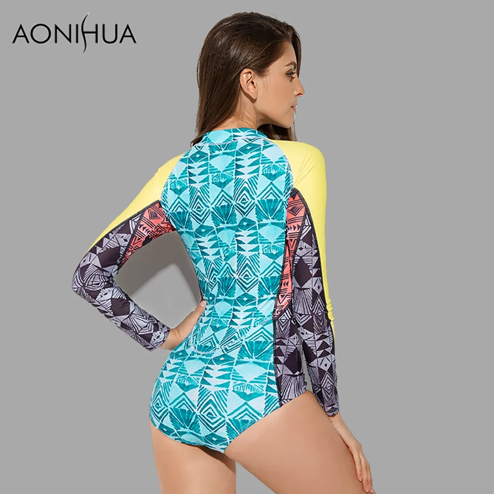 AONIHUA 2018 слитный купальник на молнии спереди женский с длинным рукавом и