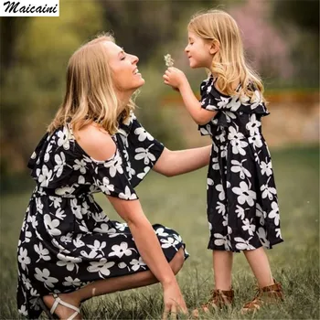 

2018 Summer Style Mom And Daughter Dress Chiffon Baby Clothes Mommy And Me Clothes Mother Daughter Dresses Family Look Clothing