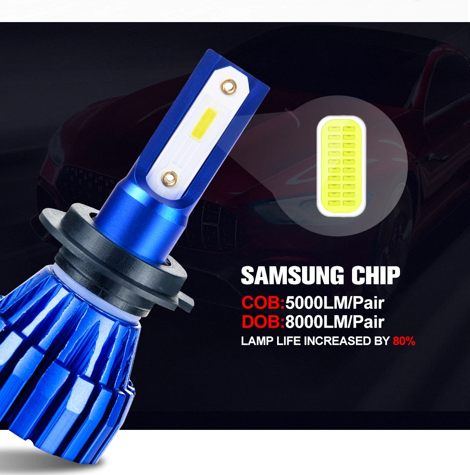 72W DOB COB Chips H4 H7 LED Car Headlight Bulbs H11 H1 H3 9005 9006 Hi-Lo Beam 8000lm 6500K Auto Headlamp Fog Light DC12v 24v (6)