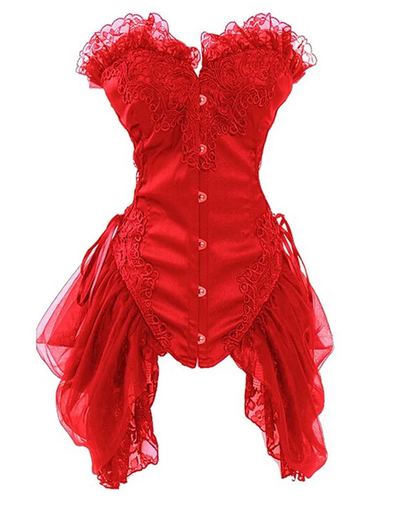 Атласные готические корсеты и бюстье, скульптурирующие элегантные дворцовые стальные пряжки, юбка принцессы, свадебная одежда, S-2XL - Цвет: red
