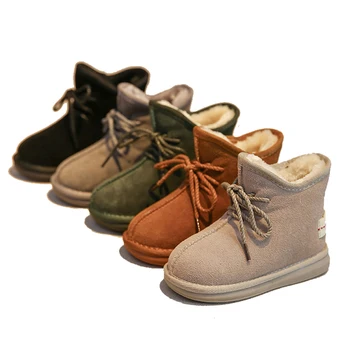 

Soft Kids Shoes Winter Girls Boots Plush Genuine Leather Snow Boots for Boys Quality Children Sneakers Boys Boats